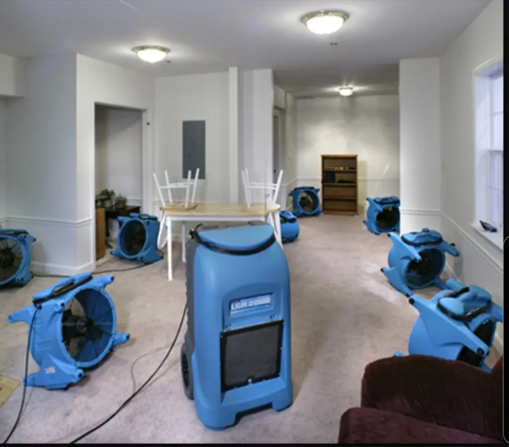 Air movers and dehumidifier setup for Water Extraction & Removal in Wayne